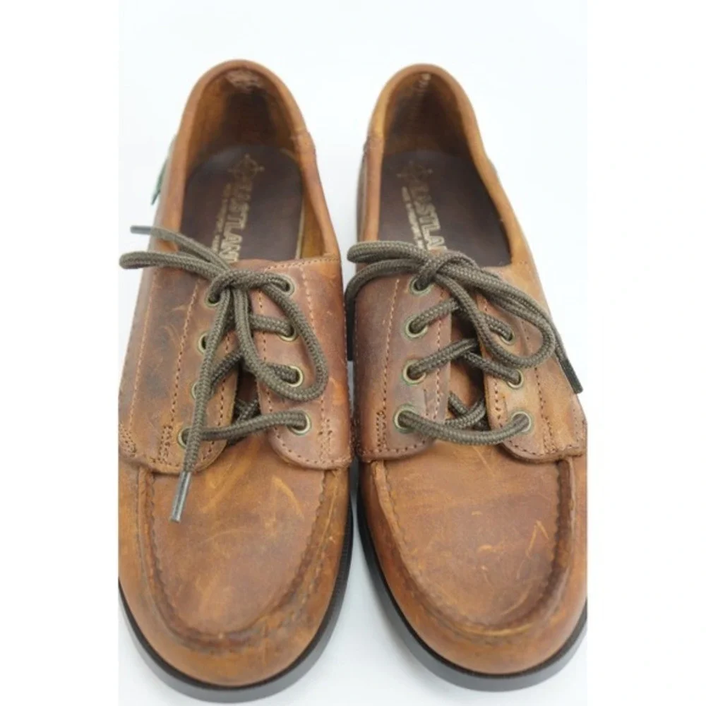 Eastland Boat Shoes Falmouth 8 M Brown Leather Made in USA Moc Toe Lace Up Good